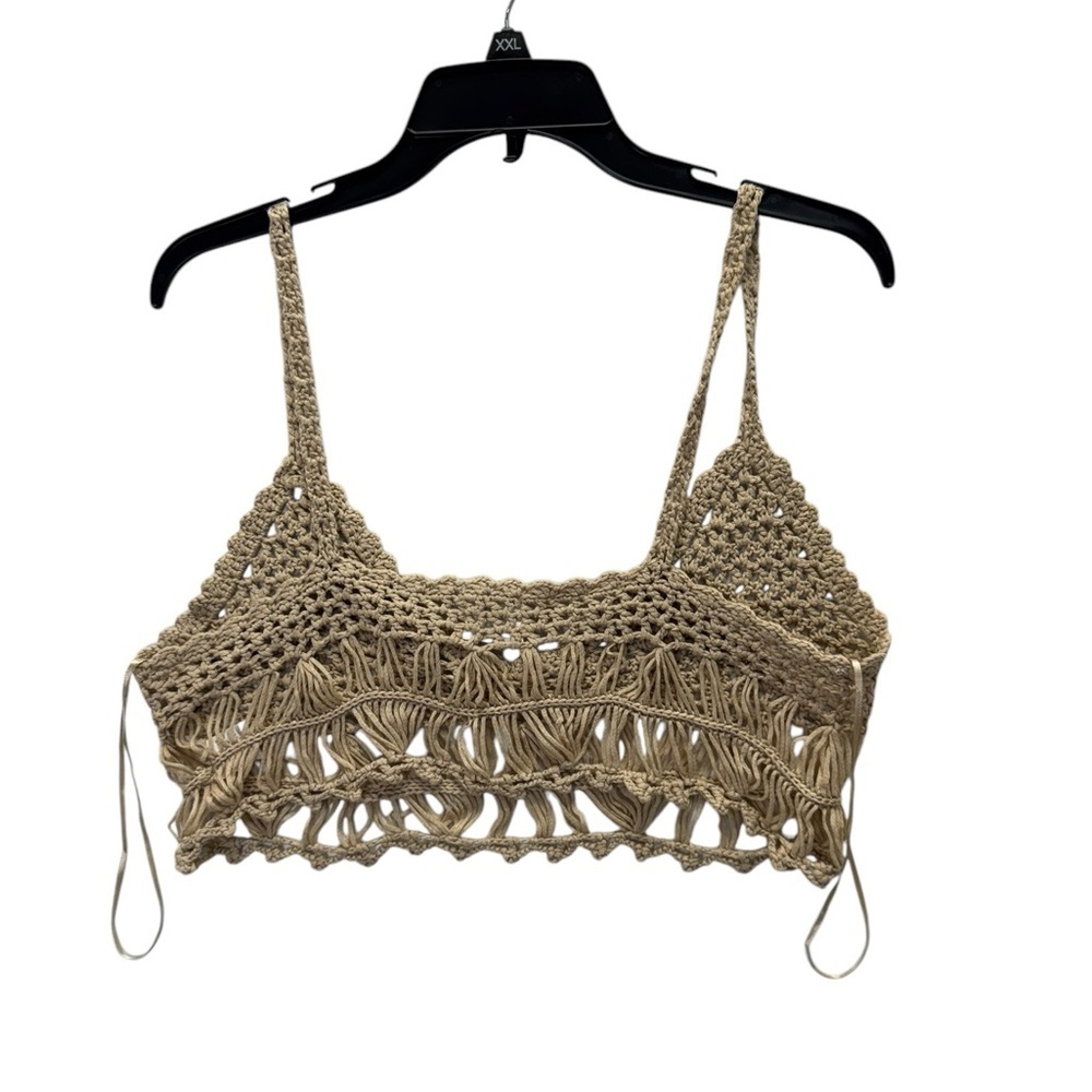 LUNA IVY.  Tan Cropped Cut Out Tank Top - Picture 2 of 6